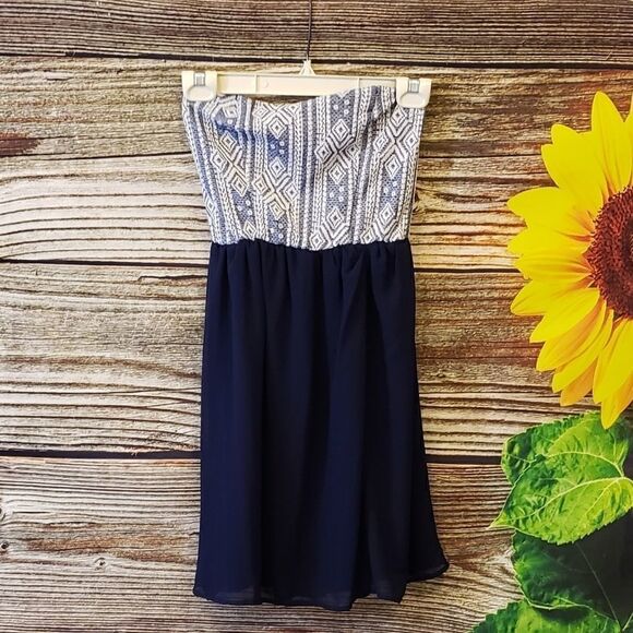 Xhilaration strapless dress blue/white - Picture 1 of 7